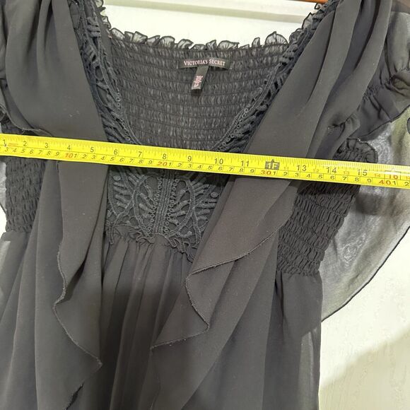 Victoria’s Secret Chiffon BOHO Cottage Romantic Flowy Stretchy Top Black S/M - Picture 16 of 16